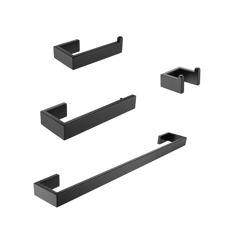 Interbath 4-Piece Bath Hardware Set with Towel Bar, Robe hook, Toilet Paper Holder and hand towel holder