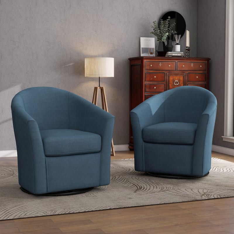 Set of 2 Modern Upholstered Swivel Barrel Chair Living Room Accent Chair - BLUE