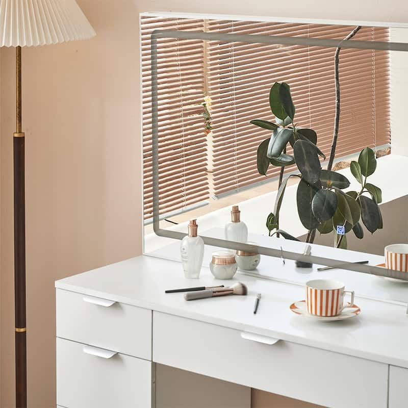 White Makeup Dressing Table with Adjustable Lighting LED Mirror and 5 Drawers for Bedroom - 15.8”D x 46.1"W x 56.1"H