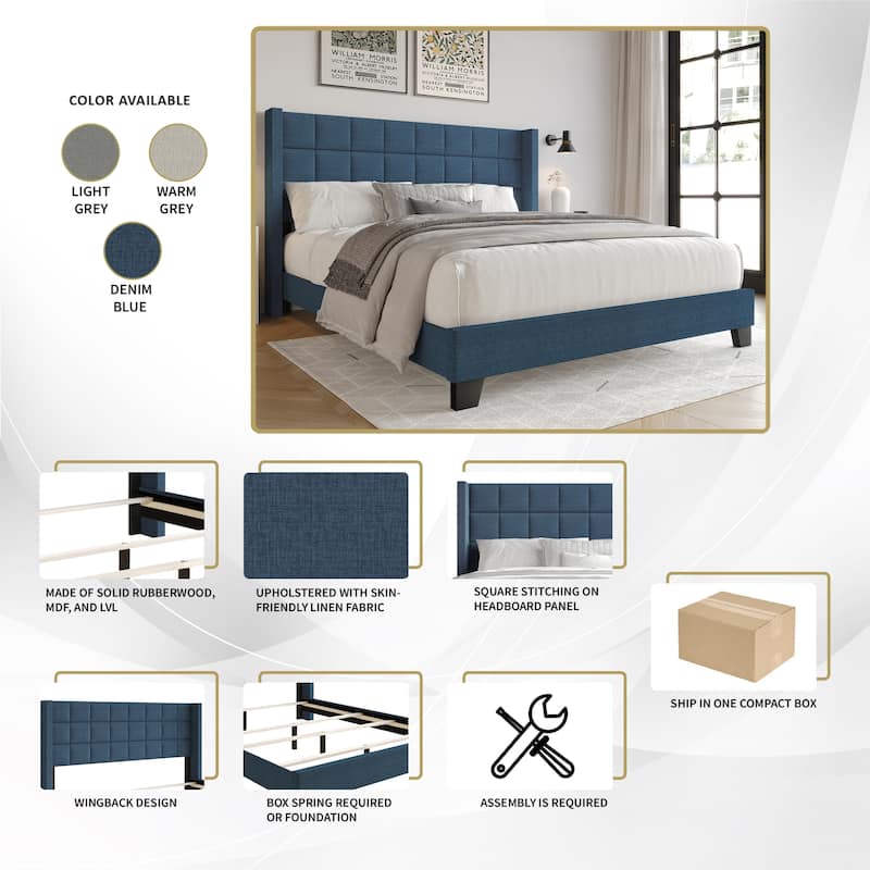 CraftPorch Wingback Linen Upholstered Panel Bed