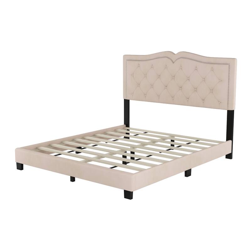 Upholstered Bed Frame with Rivet Design