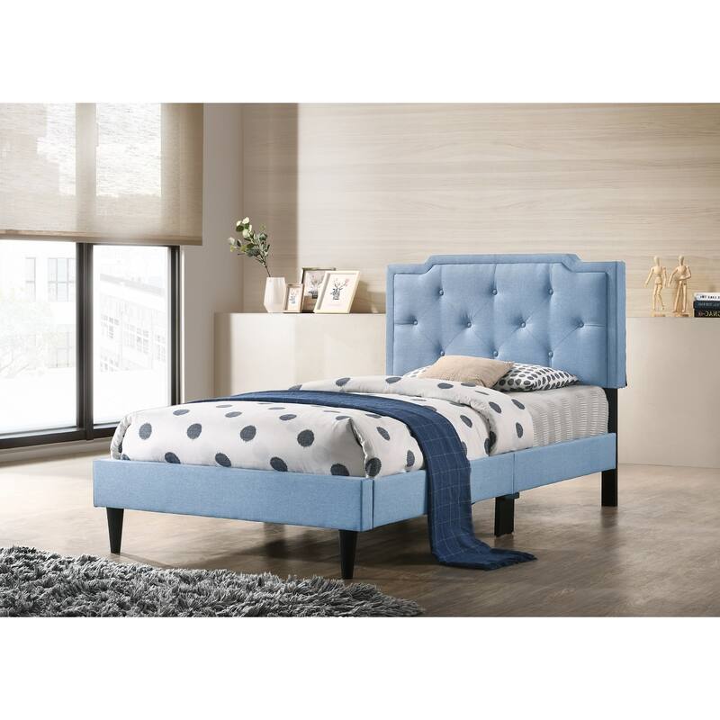 Upholstered Tufted Adjustable Twin Panel Bed - 81" - Blue