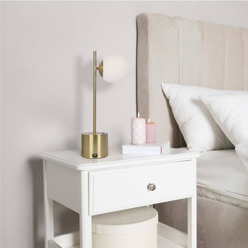 Modern Small Brass Metal Table Lamp, Desk Lamp Fixture with White Glass Globe Shade - Gold,White