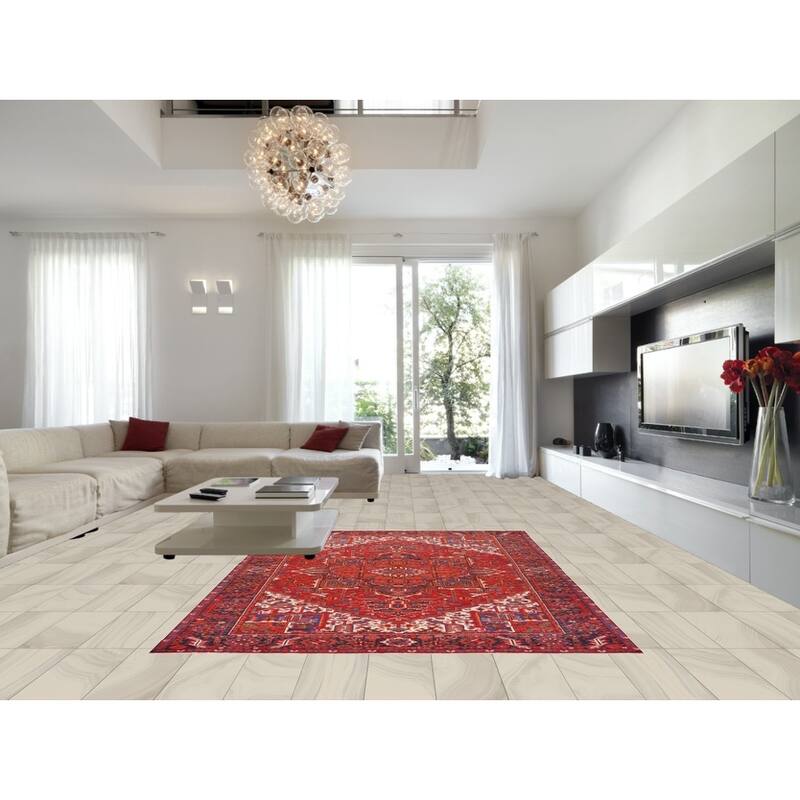 Hand Knotted Oriental 100% Wool Carpet Traditional Medallion Red Heriz Area Rug - 11' 0'' X 7' 9''
