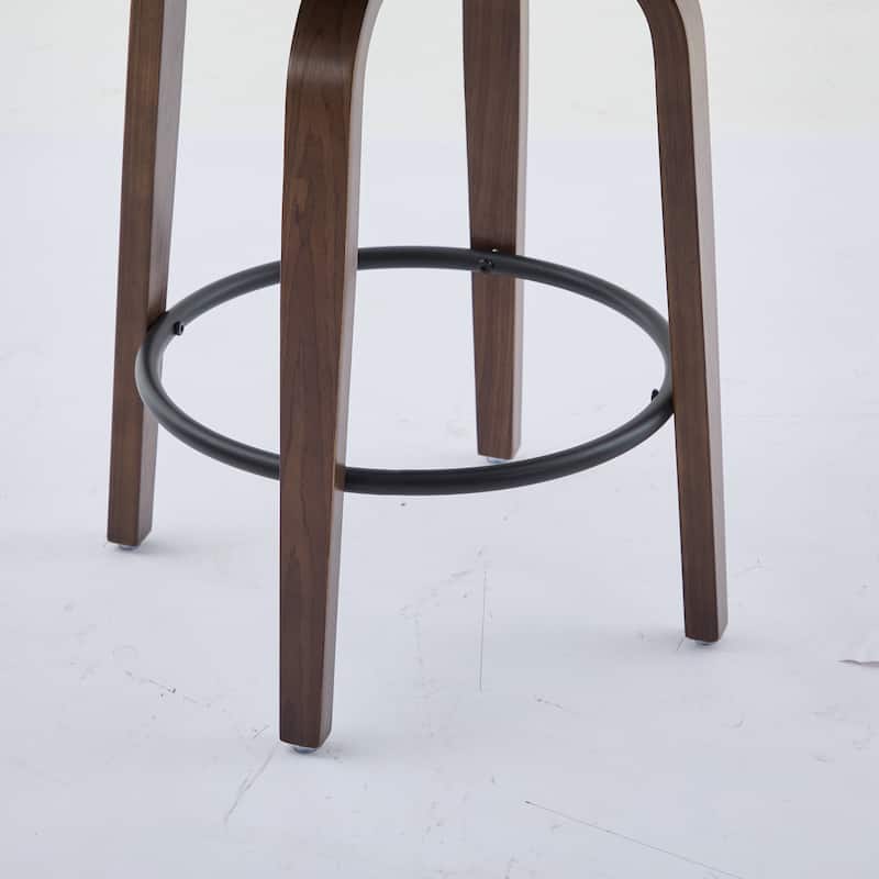 SEYNAR PU Leather 360 Degree Swivel Open Back Bar Stools Wood Legs Set of 4
