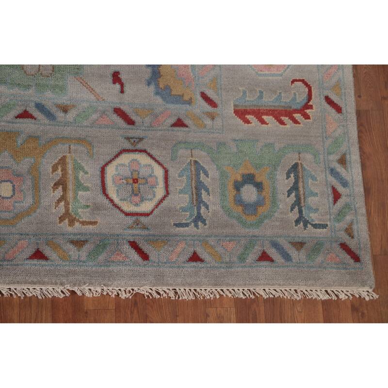 All-Over Gray Oushak Oriental Area Rug Hand-Knotted Wool Carpet - 9'0" x 11'8"