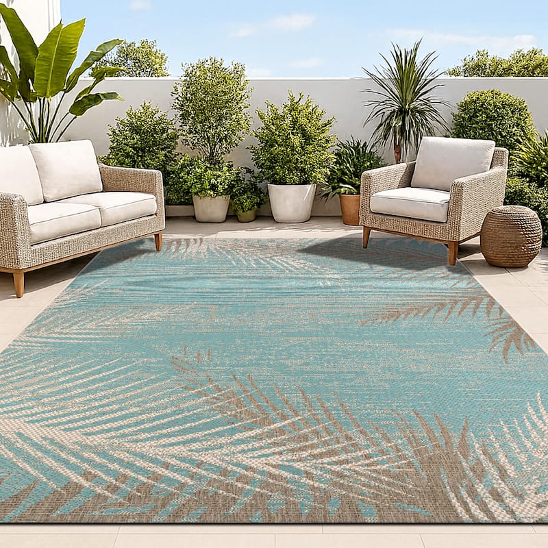 Dream Decor Rugs Samantha Coconut Creek Indoor Outdoor Area Rug - 7'6" x 10'9" - Turquoise/Ivory
