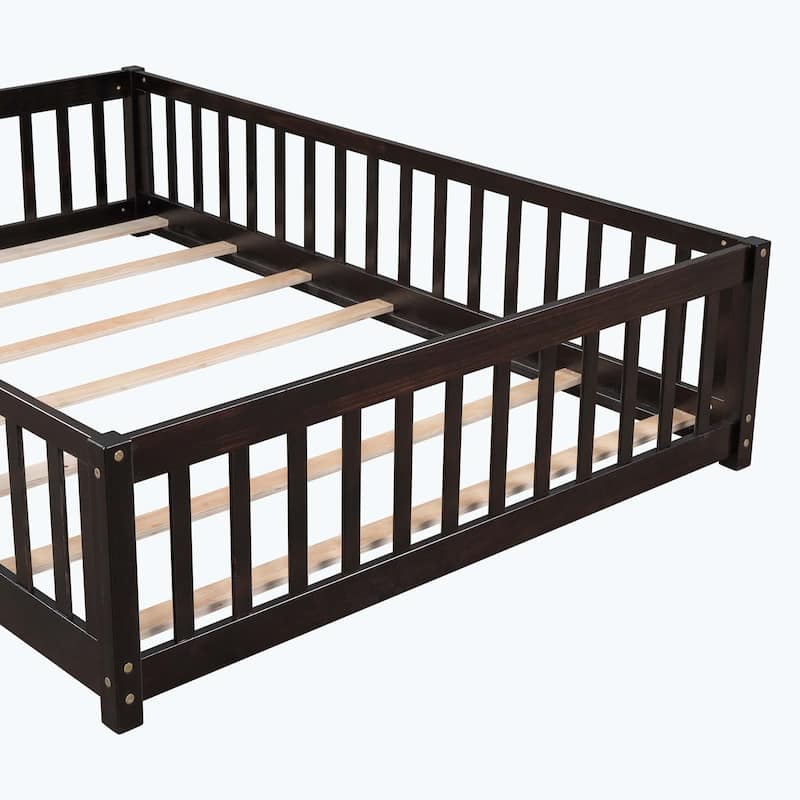 Durable Floor Platform Bed with Fence