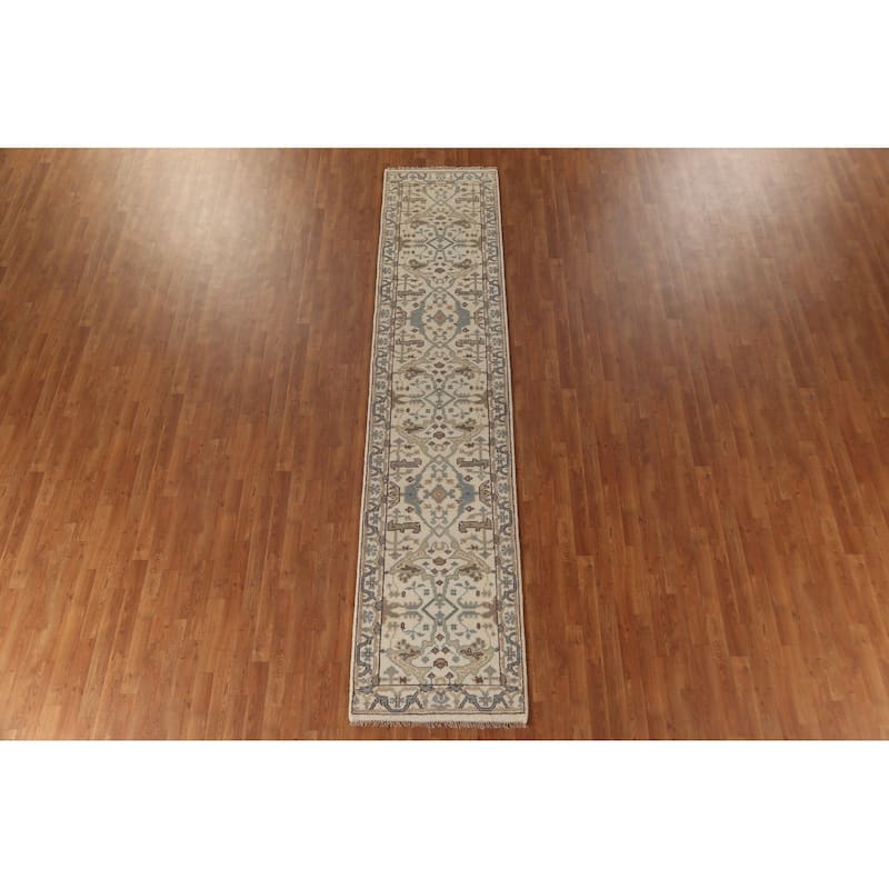 Beige / Ivory Oushak Runner Rug Handmade Oriental Wool Carpet - 2'7"x 11'11"