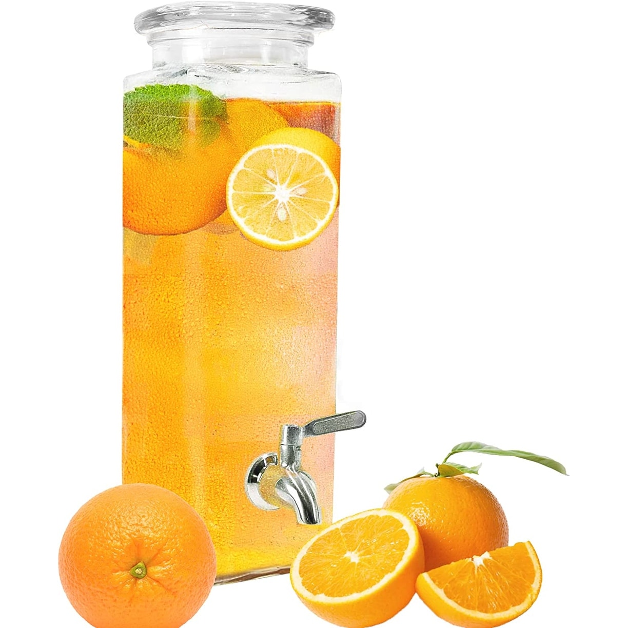 JoyJolt Glass Drink Dispenser With Spigot, Ice Infuser, & Fruit