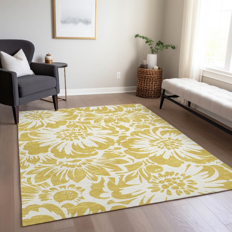 Machine Washable Indoor/ Outdoor Whimsy Floral Chantille Rug