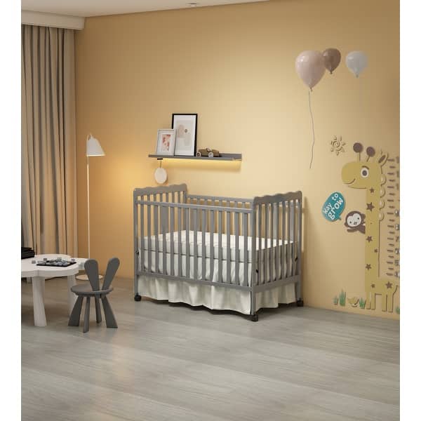 slide 2 of 9, 3-In-1 Convertible Crib, Made Of Sustainable Pinewood, Non-Toxic Finish, Comes With Locking Wheels, Wooden Nursery Furniture Stone Gray