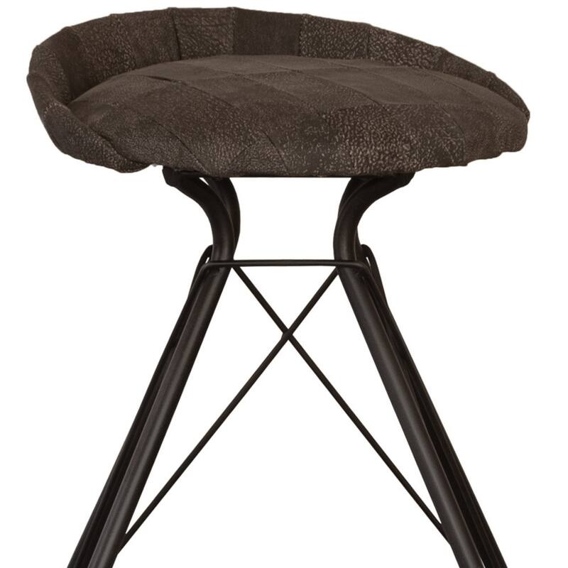 Leather Swivel Counter Stool with Black Iron Frame and Footrest - 17.5” x 19” x 26” (D x W x H)