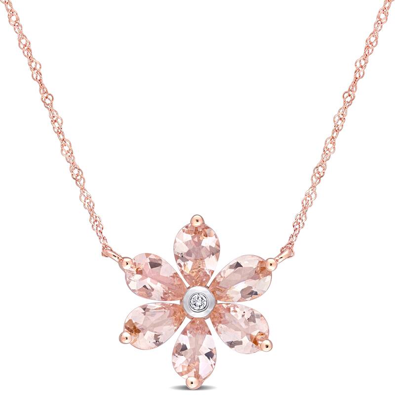 Miadora 10k Rose Gold Morganite and Diamond Accent Floral Station Necklace