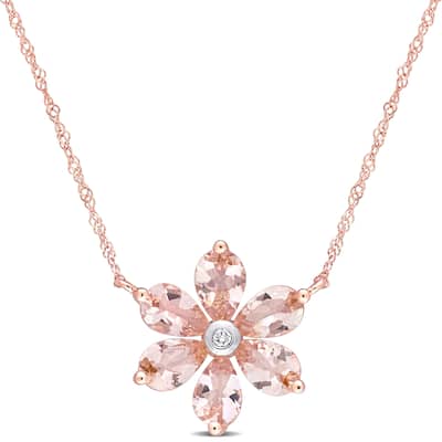 Miadora 10k Rose Gold Morganite and Diamond Accent Floral Station Necklace