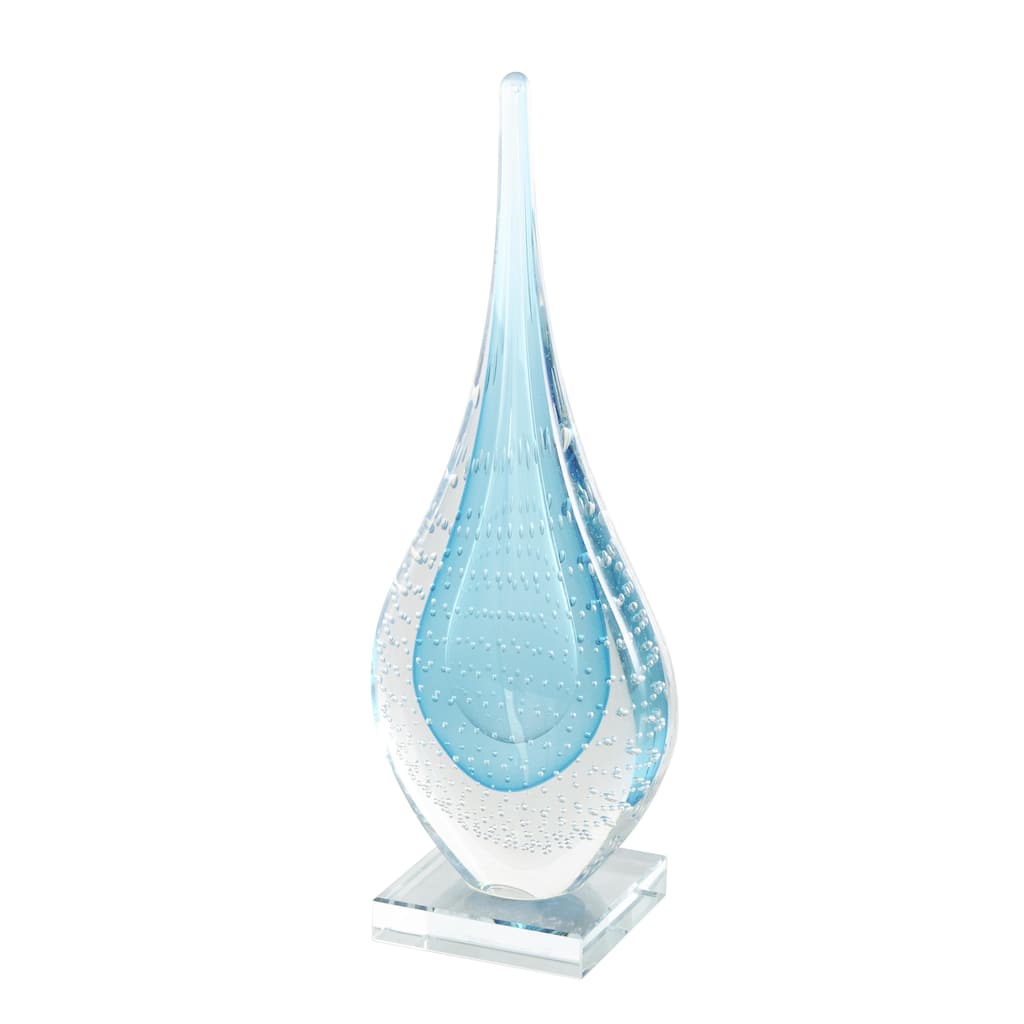 Glass Abstract Teardrop Decorative Sculpture with Clear Bubble Droplets - Blue - Roche River Decor