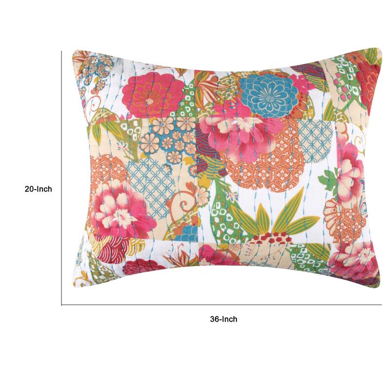 Lewi King Pillow Sham, 20 x 36, Bright Colorful Floral Pattern, Cotton
