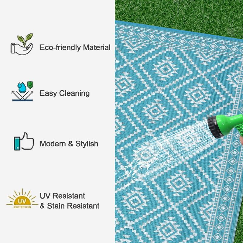 Outdoor Rugs Reversible Geometric Boho Plastic Straw Rug for Patio Camping Beach Deck Picnic Backyard