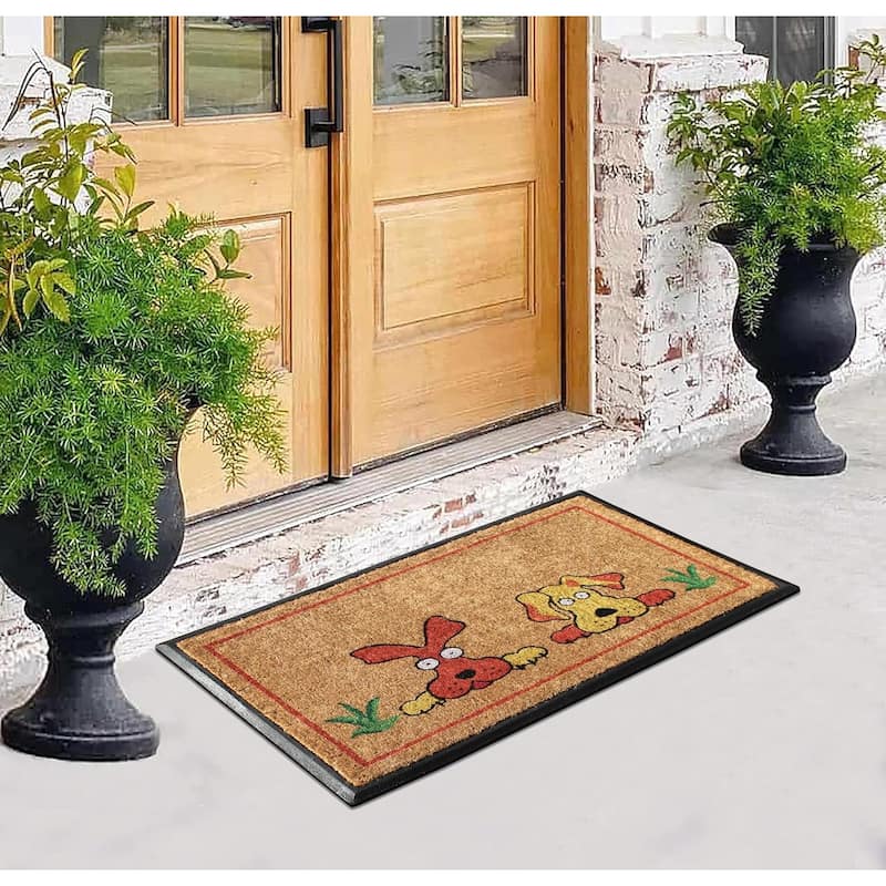 A1HC First Impression Hand Finished Rubber and Coir Classic Paisley Border Extra Large Double Doormat (30" x 48")