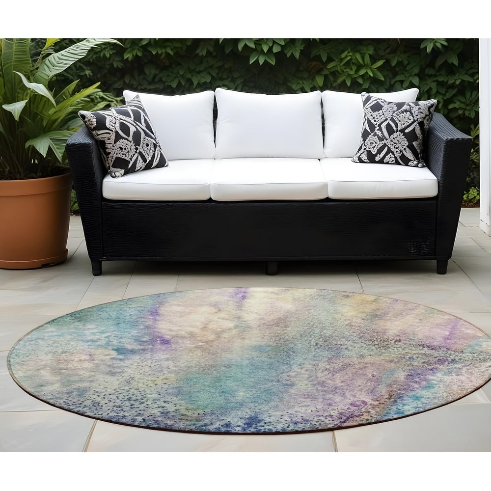 Alralo Modern Art-Inspired Weather Resistant Trendy Modern Round Outdoor Rug