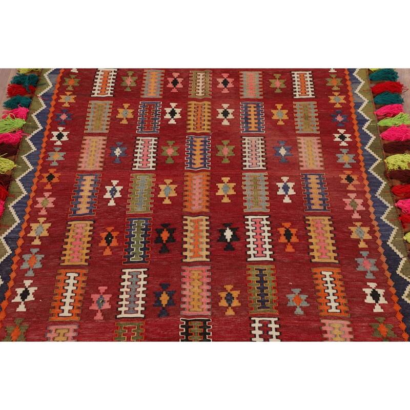 Kilim Qashqai Persian Vintage Rug Hand-Woven Geometric Wool Carpet - 4'6"x 7'7"