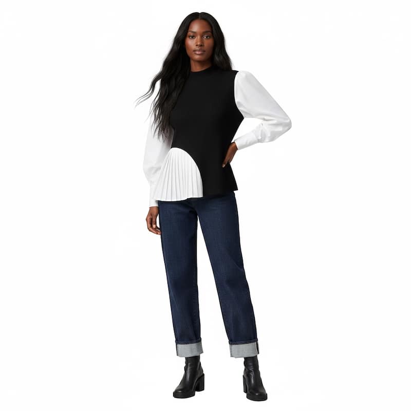 Nanette Lepore Women's Contrast Panel Pleated Top