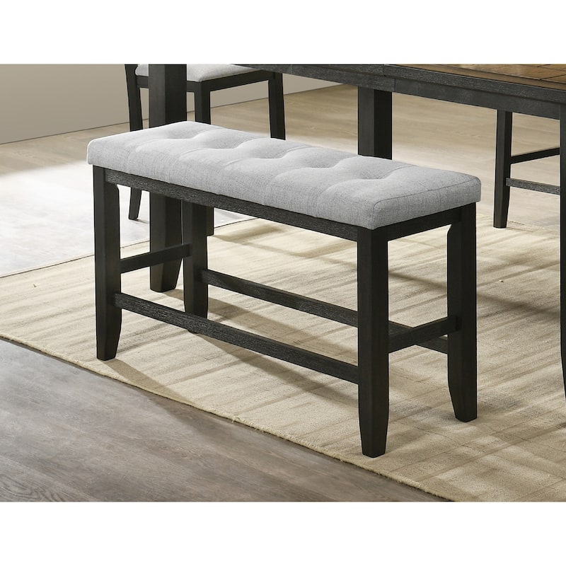 1Pc Modern Counter Height Bench Tufted Upholstery Tapered Wood Legs Bedroom Living Room Furniture Wheat Charcoal Linen Finish