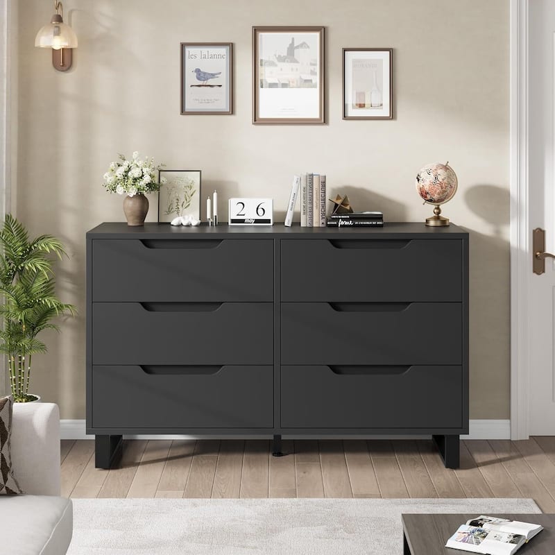 Farmhouse Freestanding Double 6 Drawer Dresser for Bedroom, Living Room, Hallway