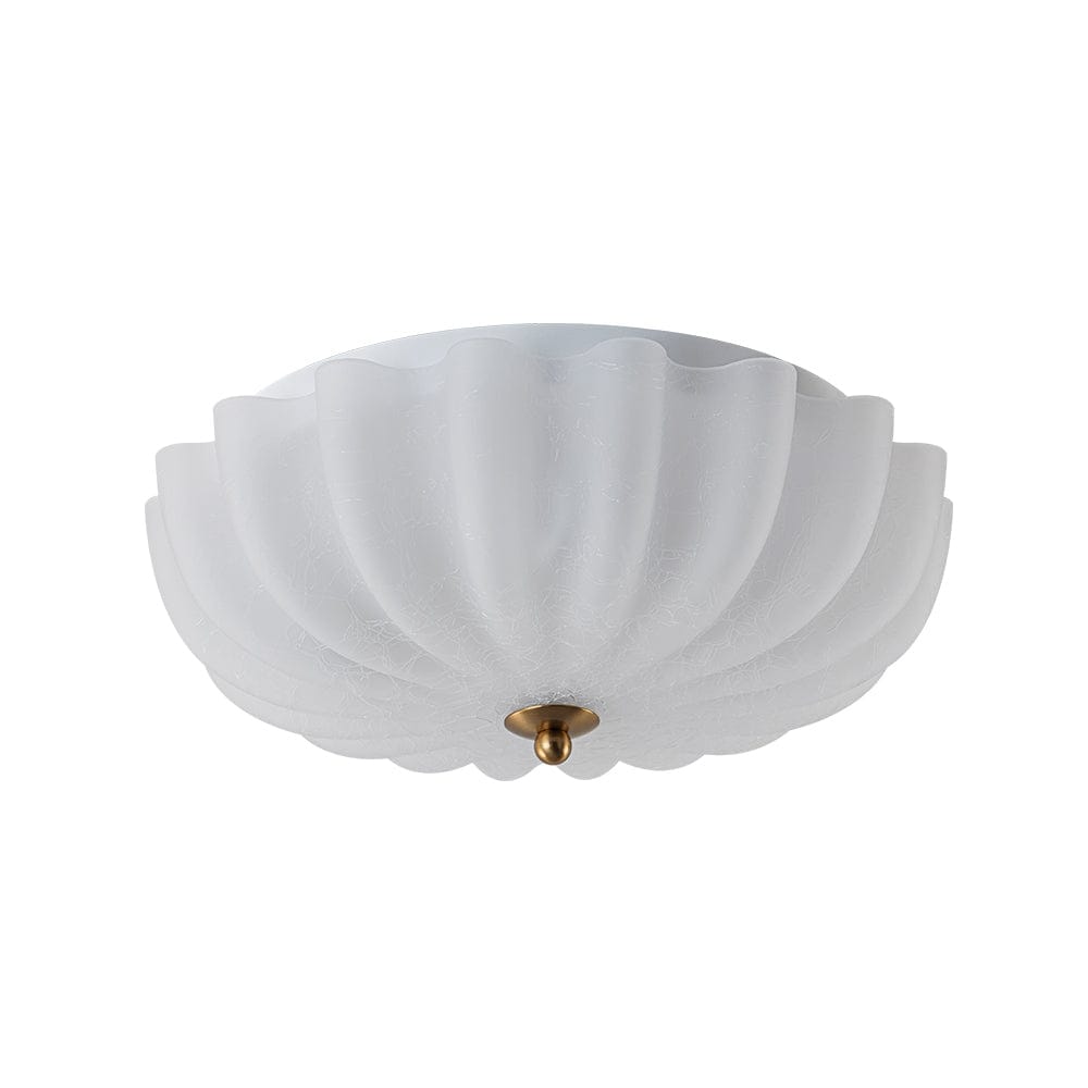 French Textured Frosted White Glass Scalloped Round Ceiling Light