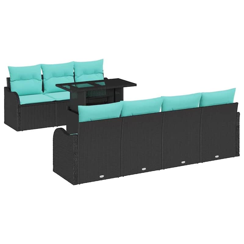 vidaXL 8 Garden Sofa Set with Cushions Black/Brown/Grey Poly Rattan - 90.9 x 24.4 x 27.2