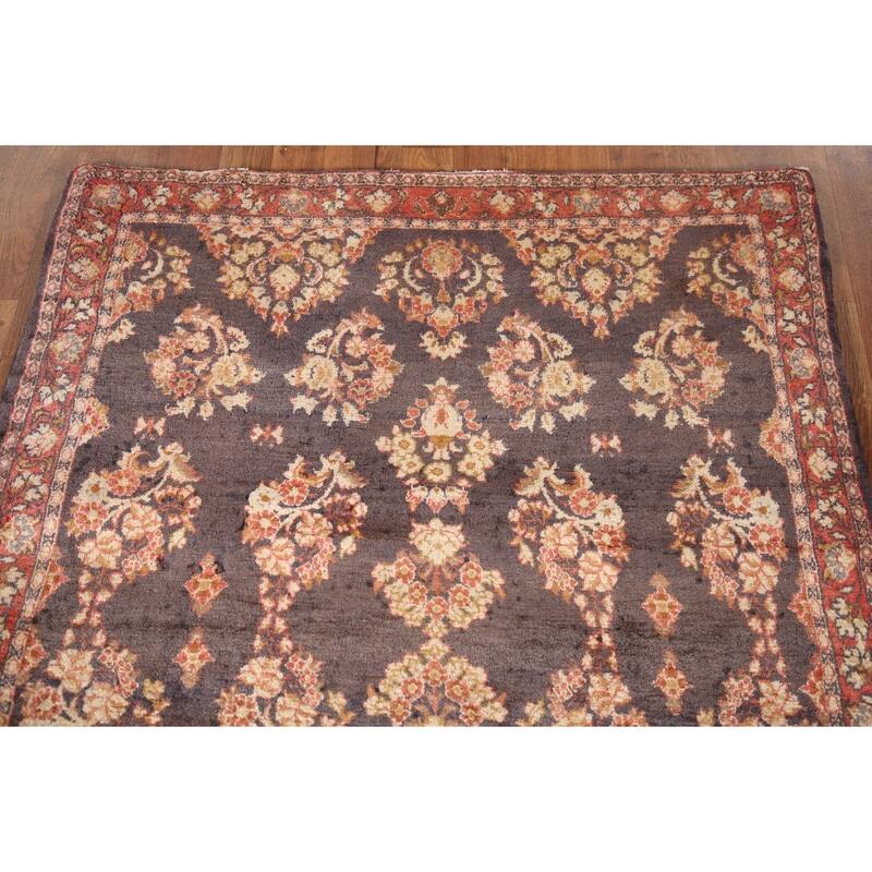 All-Over Floral Sarouk Persian Vintage Rug Hand-knotted Wool Carpet - 3'10"x 4'10"