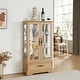 preview thumbnail 1 of 73, GDFStudio - Traditional Storage Lighted Curio Display Cabinet with Glass Doors and Drawer Light Oak - LED Light