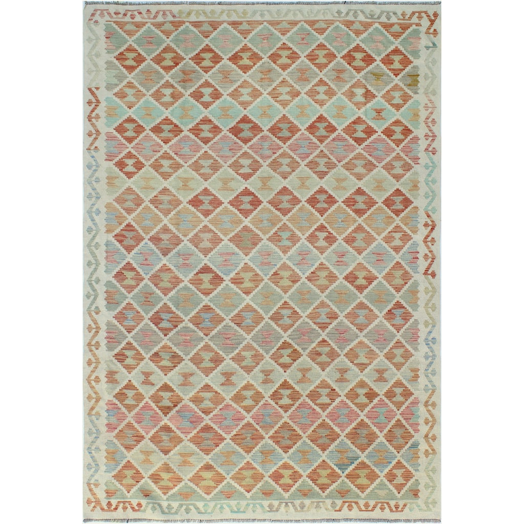 Sun Faded Flatweave Neeshaat Red/Brown Rug - 6'9" x 10'0"
