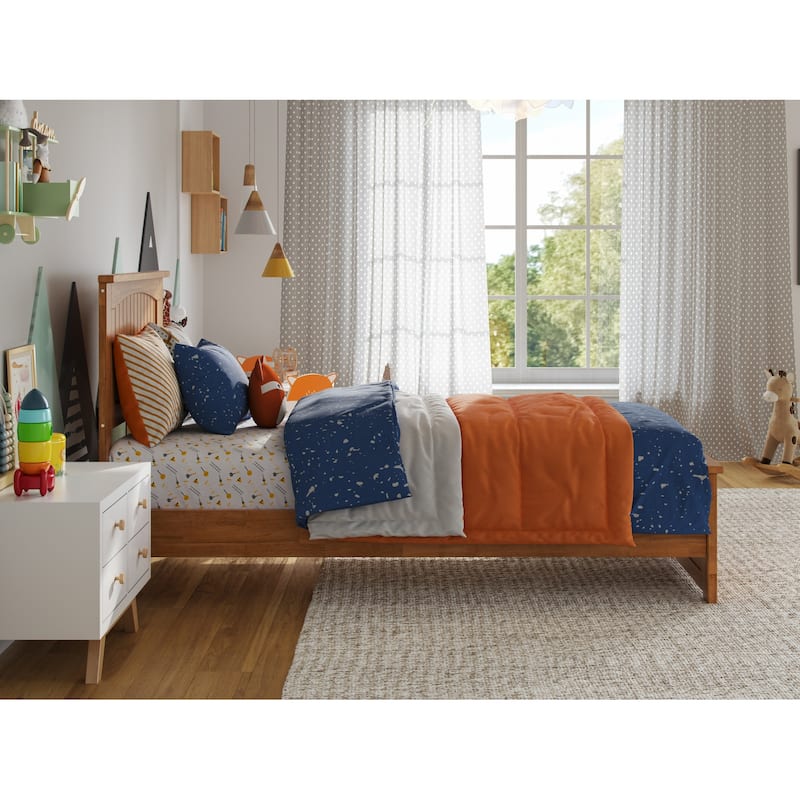 Solid Wood Low Profile Platform Bed - Twin Size, Matching Footboard, Modern Design, Sturdy Slats, Light Toffee Finish