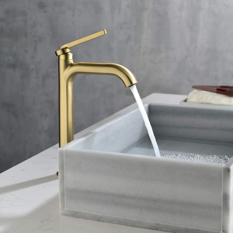 Single Handle Bathroom Vessel Sink Faucet Brass Modern Single Holes Bathroom High Tall Faucets Brushed Gold