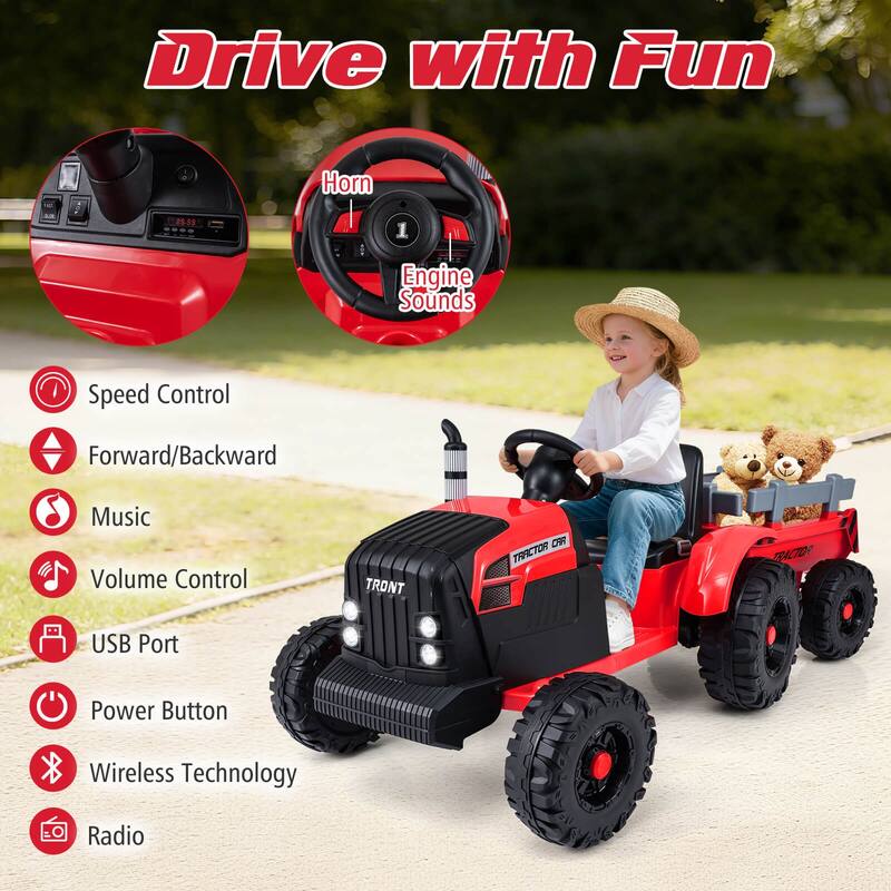 Costway 24V Ride On Tractor for Kids with Detachable Trailer Remote - See Details