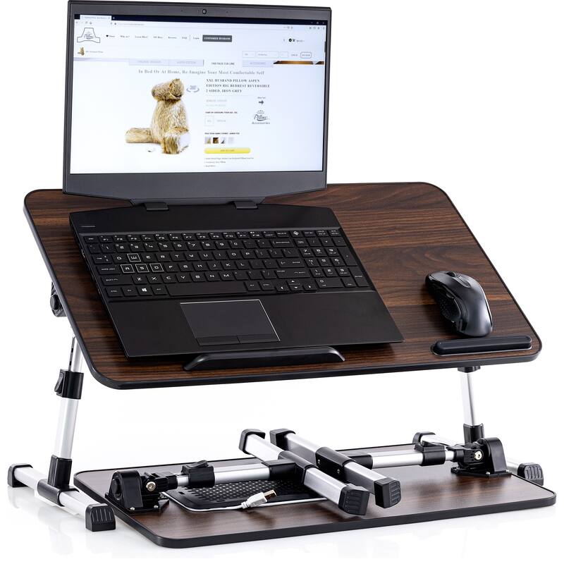 Husband Pillow - Lap Desk Wood Small Top - Fits Up to 17" Laptop - with Dual Cushion, Multifunctional Slot for Tablet