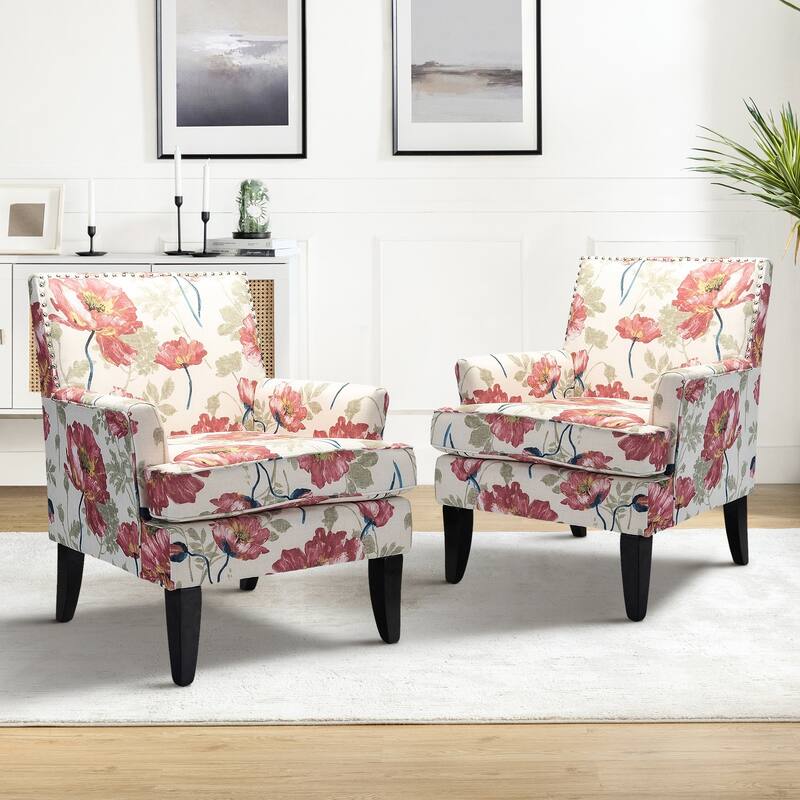 Akorda Classic Armchairs with Nailhead Trim and Solid Wood Legs Set of 2 by HULALA HOME