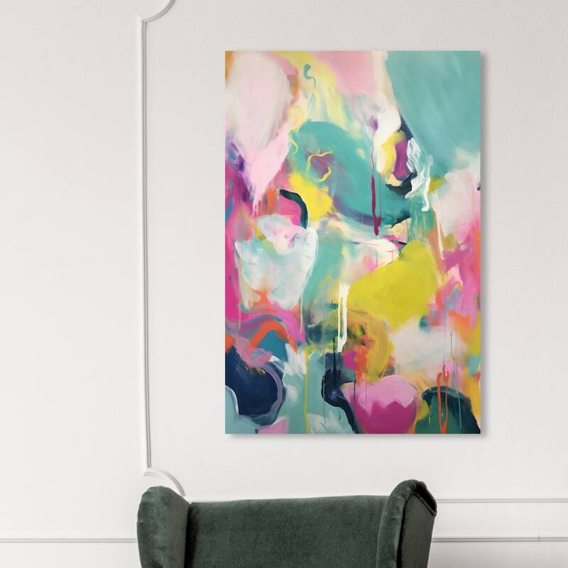 Wynwood Studio Abstract Sweet Smelling Garden Pink and Turquoise Modern & Contemporary Wall Art Canvas Print - 45 x 30