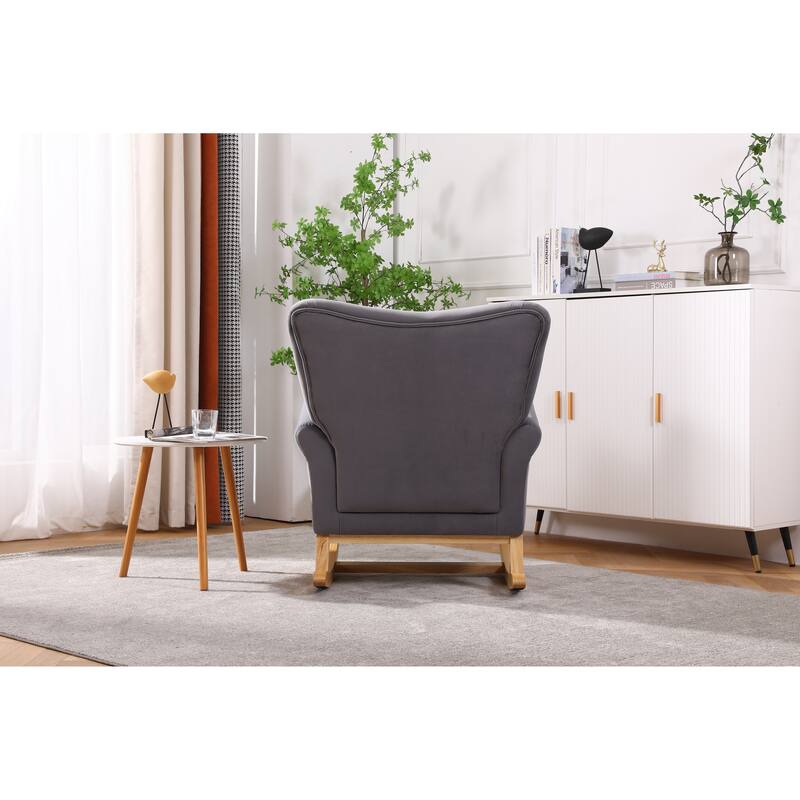 High Back Glider Rocking Chair with Armrest, Lounge Chair with Padded Seat, Single Sofa Side Chair with Solid Wood Base