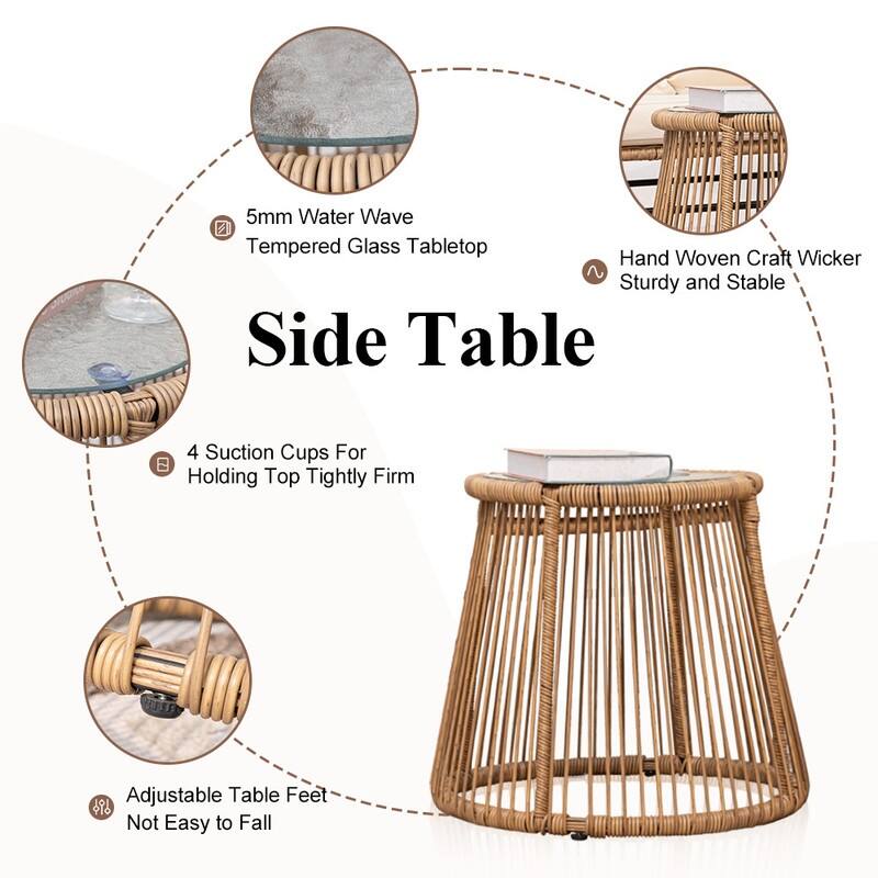 3-Piece Boho Outdoor Patio Furniture Set, Wicker Conversation Bistro Set with 2 Rattan Chairs and Coffee Table