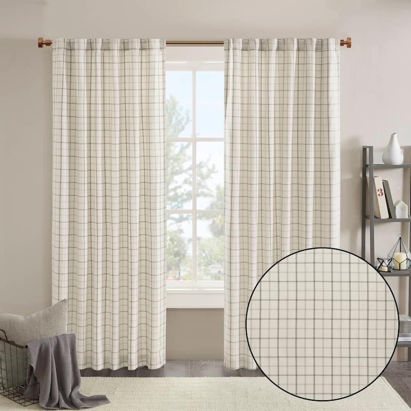 Madison Park Anaheim Plaid Rod Pocket and Back Tab Single Curtain Panel with Fleece Lining