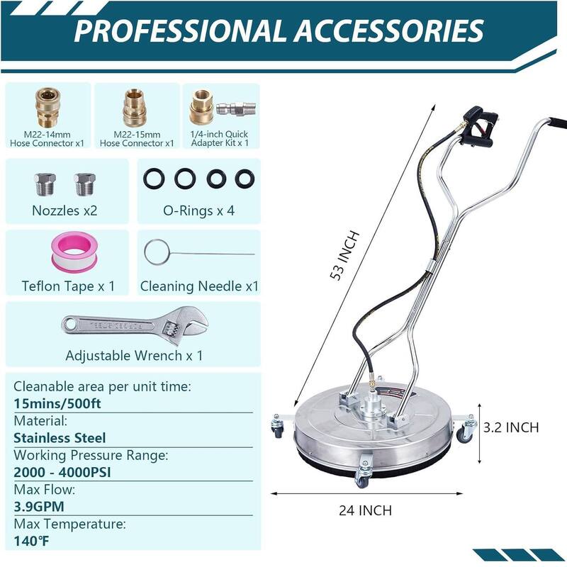 24 in Pressure Washer Surface Cleaner with Dual Handle for Driveway Sidewalk Patio