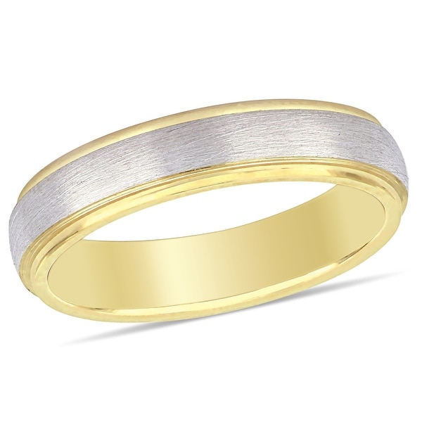Miadora Ladies Brushed Comfort Fit Wedding Band in 2-Tone 10k Yellow and White Gold (4mm). Opens flyout.