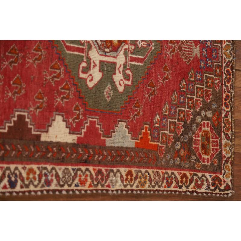 Geometric Shiraz Persian Vintage Runner Rug Handmade Wool Carpet - 2'4"x 5'0"