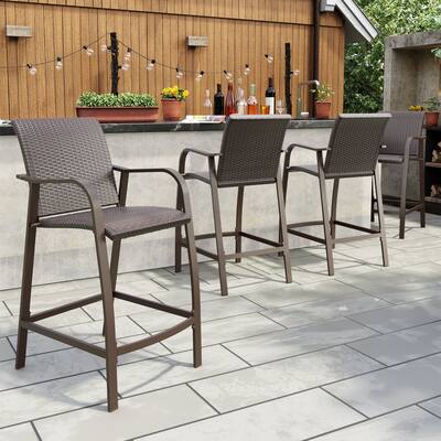Crestlive Products Outdoor Counter Height Wicker Bar Stools - 21.7" W x 25.6" D x 43.7" H