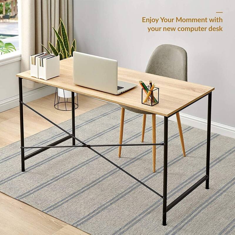 Homylin 47" Modern Computer Desk with Metal Frame, Oak or Black Wood