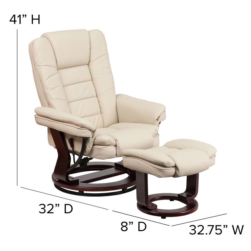 Contemporary LeatherSoft Recliner with Horizontal Stitching and Ottoman
