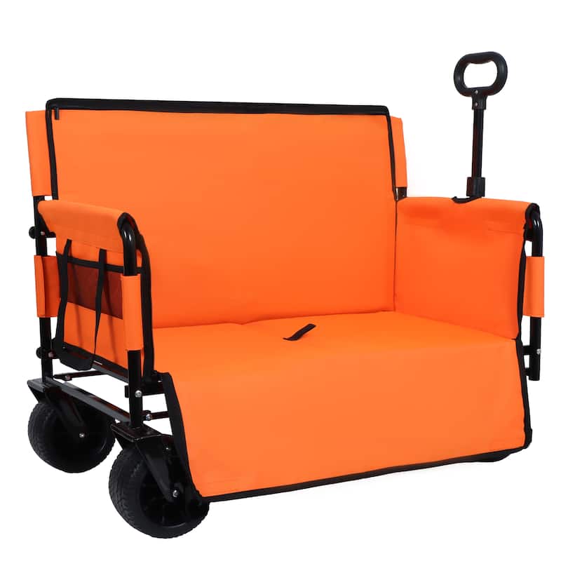 3-In-1 Convertible Folding Wagon Cart With Bench Seat & Storage-500lbs Heavy-Duty Utility Wagon,180l Capacity All-Terrain Wheels