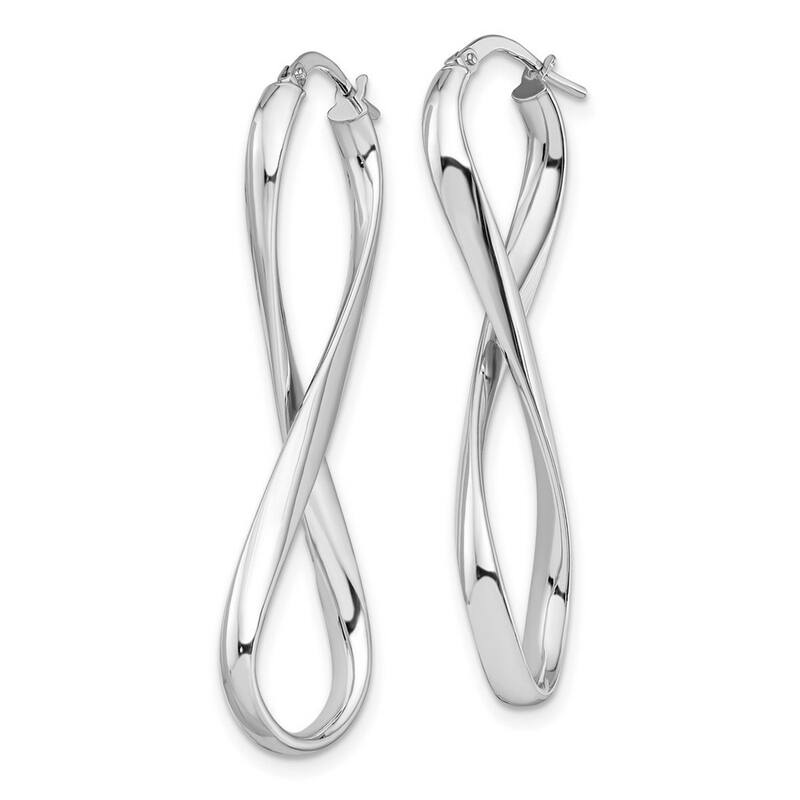 Curata 14k White Gold Twisted Polished Infinity Hinged Hoop Earrings - 46x13mm Wide 3mm Thick